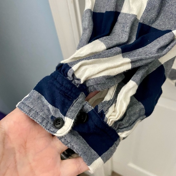 J. Crew, long sleeve navy and white buffalo check flannel blouse, size XXL - Picture 5 of 6